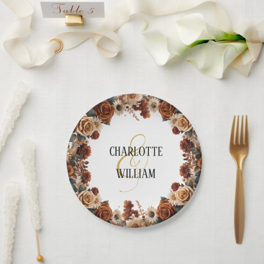 シック素朴フローラ結婚ズ ペーパープレート (ウェディング)