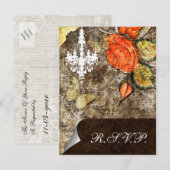シック素朴ブラウンヴィンテージバラ結婚ズ インビテーションポストカード (正面/裏面)