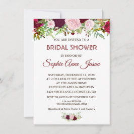 シック素朴ブルガンディマルサラフローラブライダルシャワー 招待状