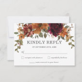 シック素朴ブルゴーニュ焼きオレンジフローラ結婚ズ 出欠カード (正面)