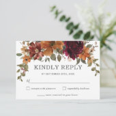 シック素朴ブルゴーニュ焼きオレンジフローラ結婚ズ 出欠カード (スタンド正面)