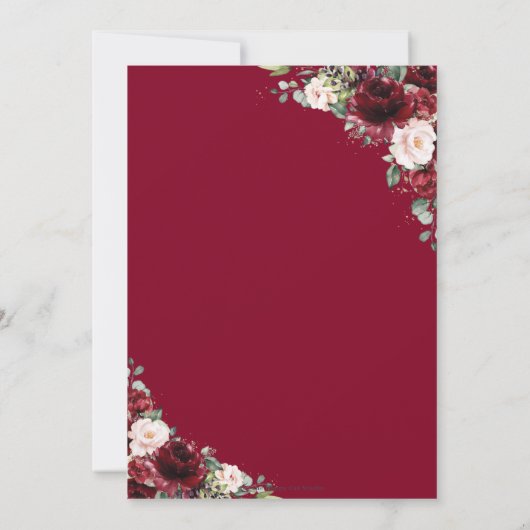 シック素朴ブルゴーニュ赤面結婚フローラブライダル サンキューカード (裏面)