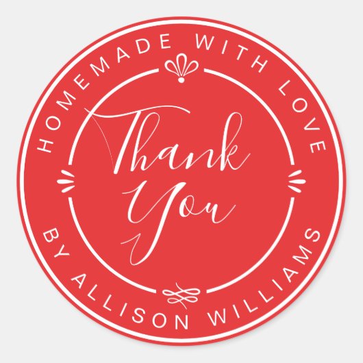 シック素朴ホームメイドモノグラムサンキューブライトレッド ラウンドシール (正面)
