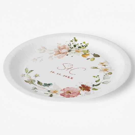 シック素朴ボホワイルドフラワーフローラガーデン ペーパープレート (アングル)