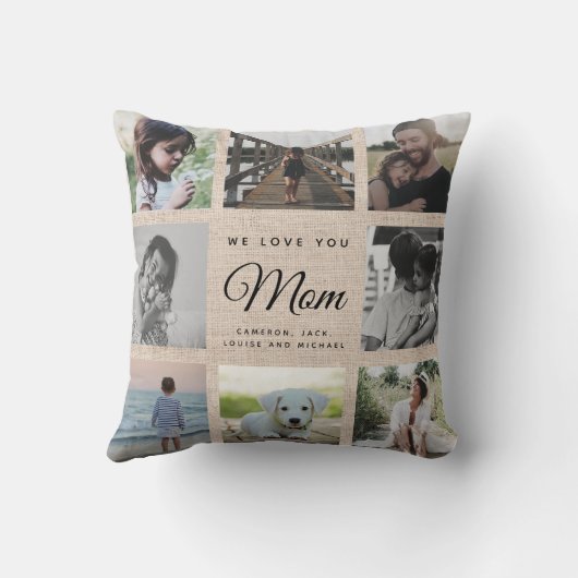 シック素朴マザーの日ママ家族フォトコラージュ クッション (裏面)