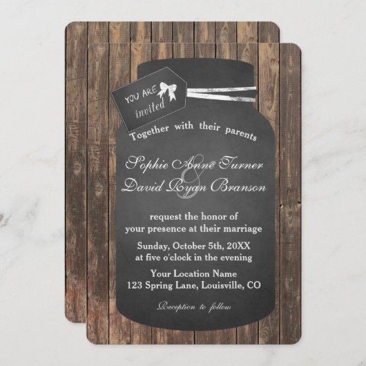 シック素朴メイユニークン・ジャー結婚ルクボード 招待状 (正面/裏面)