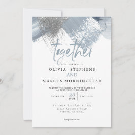 シック素朴モダンな埃っぽい青いブラシストローク 招待状