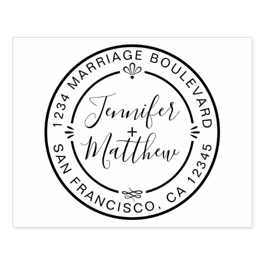 シック素朴モノグラム名ラウンド差出人住所 ラバースタンプ (インプリント)