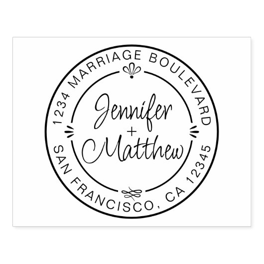 シック素朴モノグラム名ラウンド差出人住所 ラバースタンプ (インプリント)