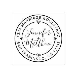 シック素朴モノグラム名ラウンド差出人住所 ラバースタンプ