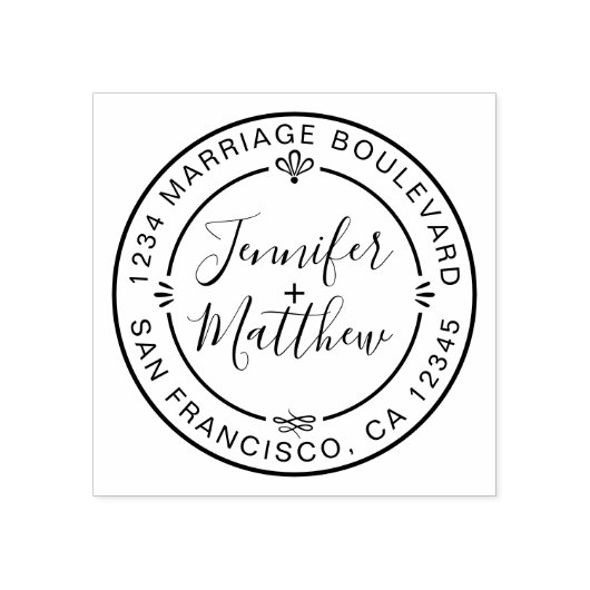 シック素朴モノグラム名ラウンド差出人住所 ラバースタンプ (インプリント)