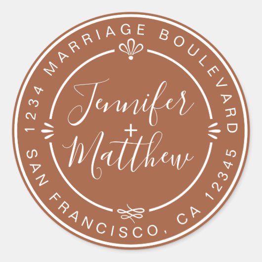 シック素朴モノグラム差出人住所テラコッタ ラウンドシール (正面)