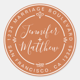 シック素朴モノグラム差出人住所焦げオレンジ ラウンドシール