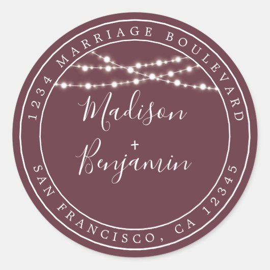 シック素朴ライツブルガン結婚ディーズ差出人住所 ラウンドシール (正面)