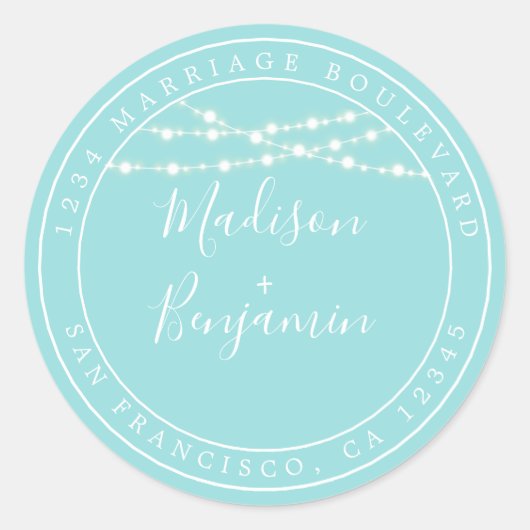 シック素朴ライツブルー結婚ズ差出人住所 ラウンドシール (正面)