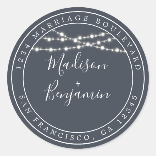 シック素朴ライトダークブルー結婚ズ差出人住所 ラウンドシール (正面)