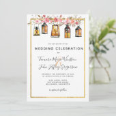 シック素朴ランタンバラ金ゴールド結婚フローラ 招待状 (スタンド正面)