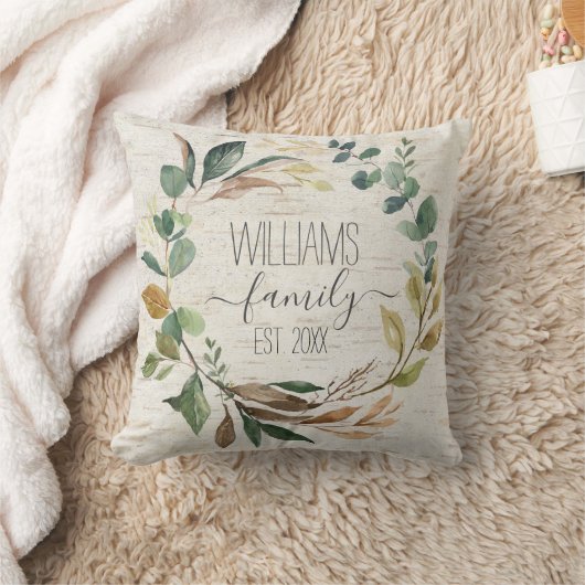 シック素朴リース樺の木ファミリーモノグラム名 クッション (ブランケット)
