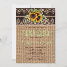 シック素朴レースサンフラワーズバーラップウッドI DO BBQ 招待状
