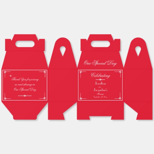 シック素朴ロマンチック赤エレガントな結婚式ありがとう フェイバーボックス (見開き)