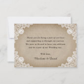 シック素朴ヴィンテージバーラップレースサンフラワー結婚ズ サンキューカード (裏面)