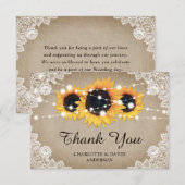 シック素朴ヴィンテージバーラップレースサンフラワー結婚ズ サンキューカード (正面/裏面)