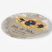 シック素朴ヴィンテージバーラップレースサンフラワー結婚ズ ペーパープレート (アングル)