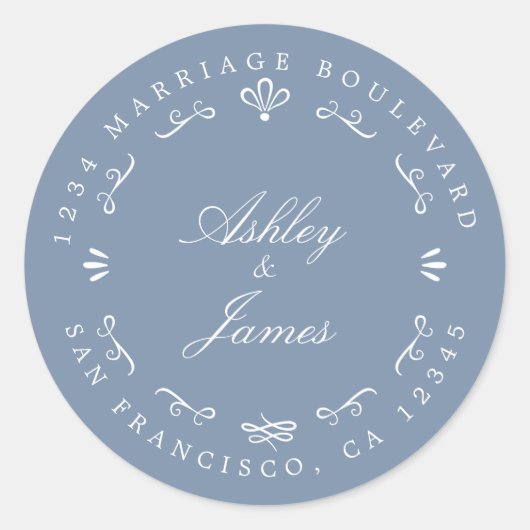 シック素朴名前をカスタムする結婚ズ差出人住所 ラウンドシール (正面)