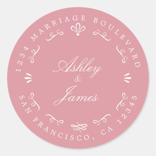 シック素朴名前をカスタムする結婚ズ差出人住所 ラウンドシール (正面)
