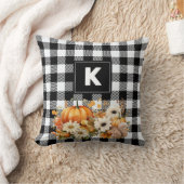 シック素朴白黒プレイド秋ガーデンモノグラム クッション (ブランケット)