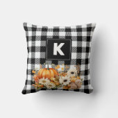 シック素朴白黒プレイド秋ガーデンモノグラム クッション (裏面)