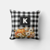シック素朴白黒プレイド秋ガーデンモノグラム クッション (正面)