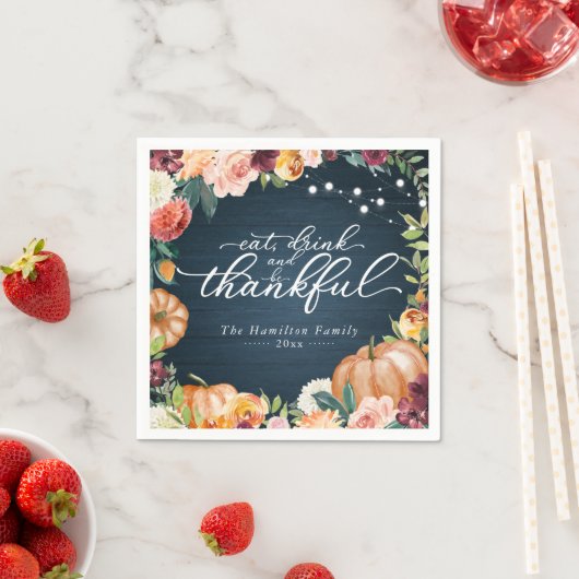 シック素朴秋のフローラ感謝祭ディナー スタンダードカクテルナプキン (インサイチュ)