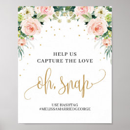 シック素朴赤面ピンクフローラ金ゴールドああ、スナップ記号 ポスター