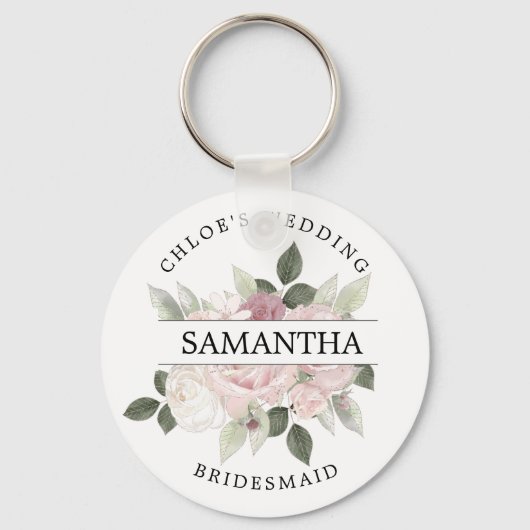 シック素朴赤面ピンクローズフローラ キーホルダー (正面)