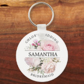 シック素朴赤面ピンクローズフローラ キーホルダー (正面)