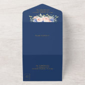 シック素朴赤面ブルーフローラグリーンリー結婚ズ オールインワン招待状 (外側)
