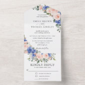 シック素朴赤面ブルーフローラグリーンリー結婚ズ オールインワン招待状 (内側)