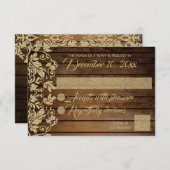 シック素朴金ゴールドダマスク応答 出欠カード (正面/裏面)