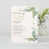 シック素朴金ゴールド&グリーナリーユーカリ結婚ス 招待状 (スタンド正面)
