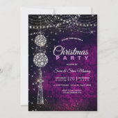 シック紫エレガントマゼンタオーナメントクリスマス 招待状 (正面)