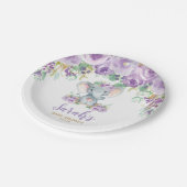 シック紫フローラゾウ赤ちゃんシャワーガール ペーパープレート (アングル)