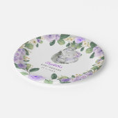 シック紫フローラゾウ赤ちゃんシャワーガール ペーパープレート (アングル)