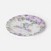 シック紫フローラゾウ赤ちゃんシャワーガール ペーパープレート (アングル)