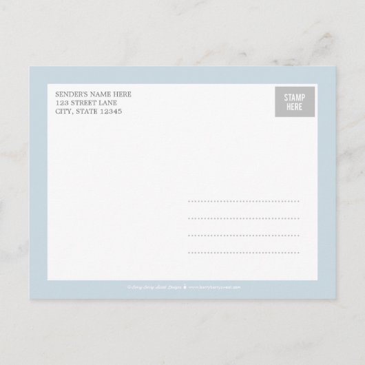 シック紹介の誕生のお知らせ – 青 案内ポストカード (裏面)