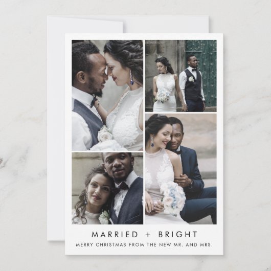 シック結婚したで明るいクリスマス写真ありがとう シーズンカード (正面)