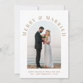 シック結婚したアメリーーチ写真ホワイト金ゴールドクリスマス シーズンカード (正面)