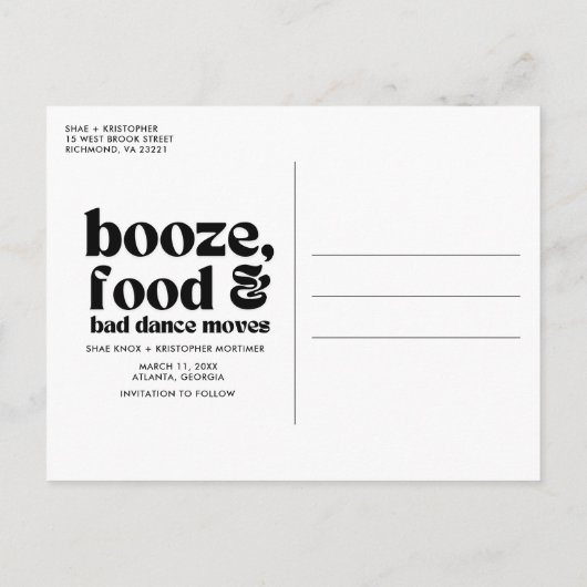 シック結婚のフォトグリーン日付を保存 案内ポストカード (裏面)