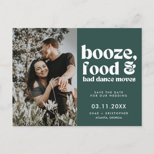 シック結婚のフォトグリーン日付を保存 案内ポストカード (正面)