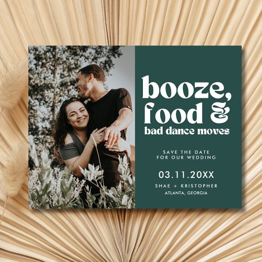 シック結婚のフォトグリーン日付を保存 案内ポストカード